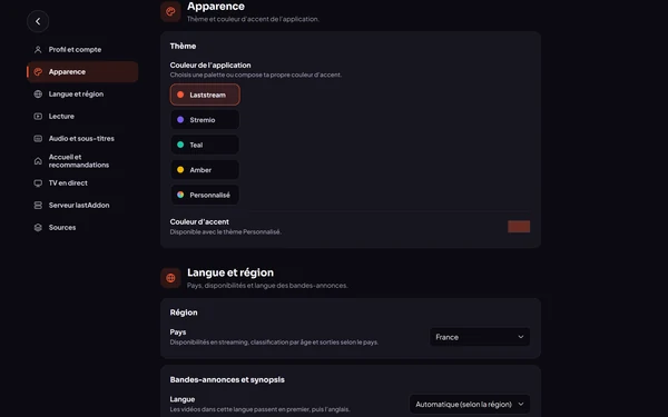 Theme and accent color settings.